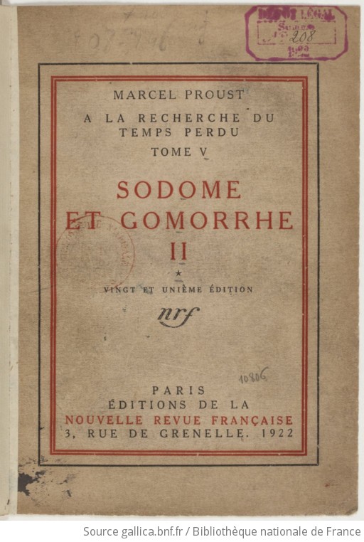 A La Recherche Du Temps Perdu. Tome V. Sodome Et.