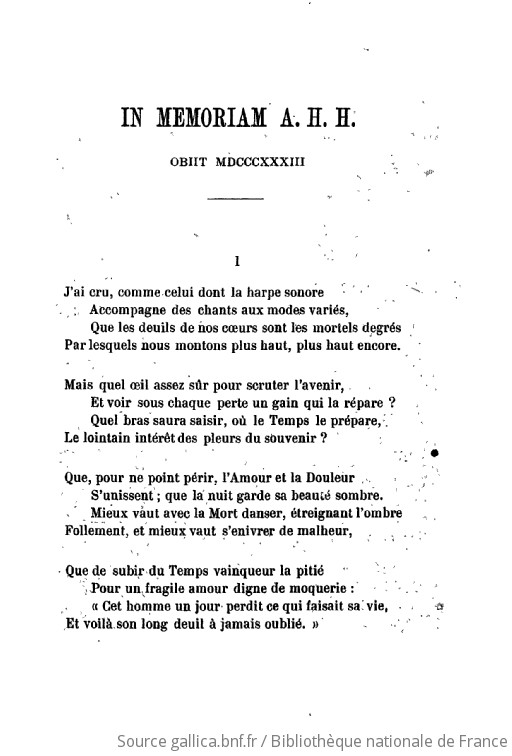 In memoriam / poèmes de Lord Alfred Tennyson ; traduits en vers