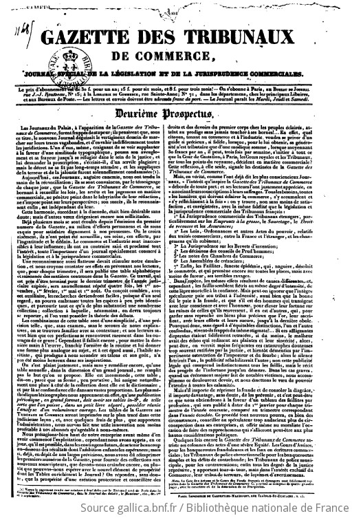 Gazette des tribunaux de commerce journal spécial de la législation