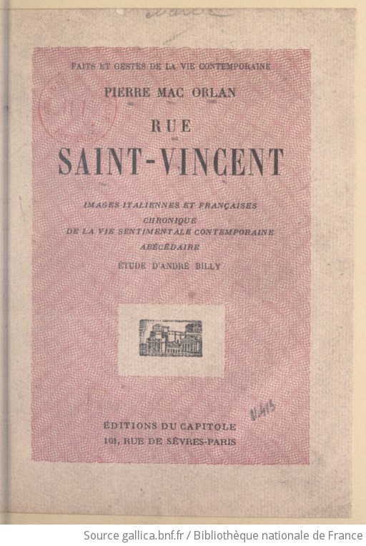 Rue SaintVincent ; Images italiennes et françaises ; Chronique de la