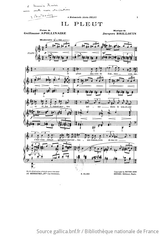 Il pleut. Poème de Guillaume Apollinaire Gallica