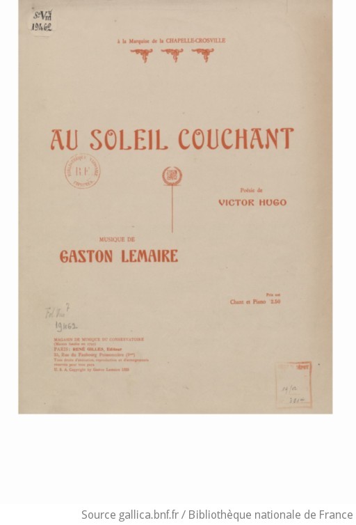 Au soleil couchant. Poésie de Victor Hugo. Chant et piano