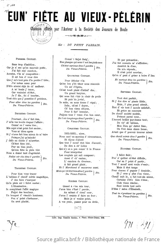 Eun'fiête au VieuxPélérin chanson offerte par l'auteur à la Société