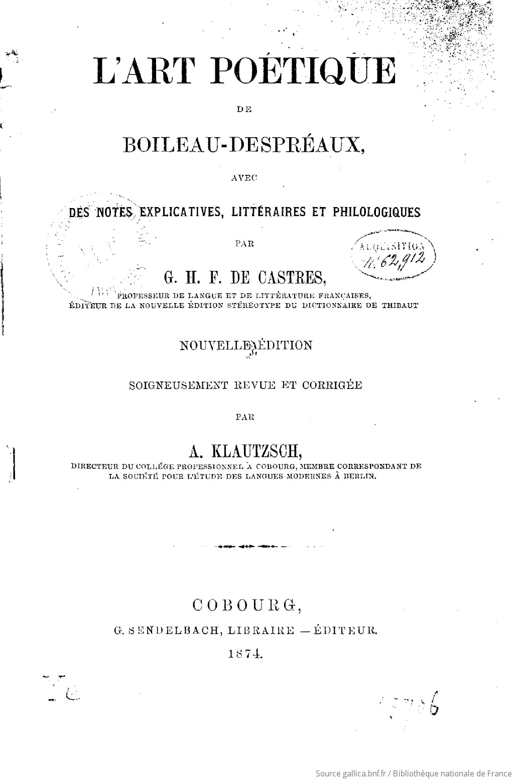 L'art poétique de BoileauDespréaux / [Nicolas Boileau] ; avec des