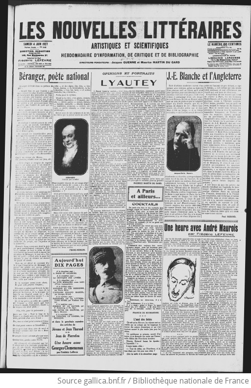 Les Nouvelles littéraires, artistiques et scientifiques hebdomadaire