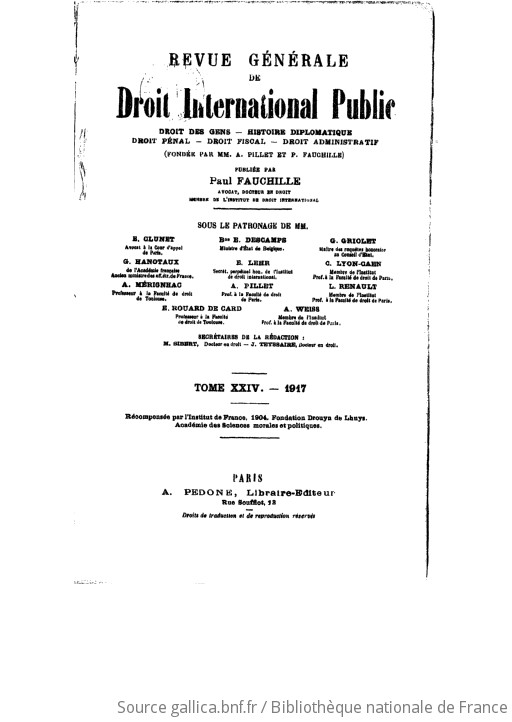 Revue générale de droit international public droit des gens, histoire
