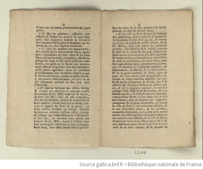 Le manifeste du duc de Brunswick. "Declaration Que S.A.S. le Duc