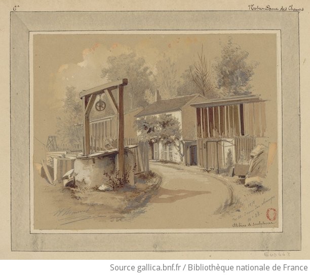Rue Notre Dame des Champs n° 28, Ateliers de sculpteurs [dessin] / JA