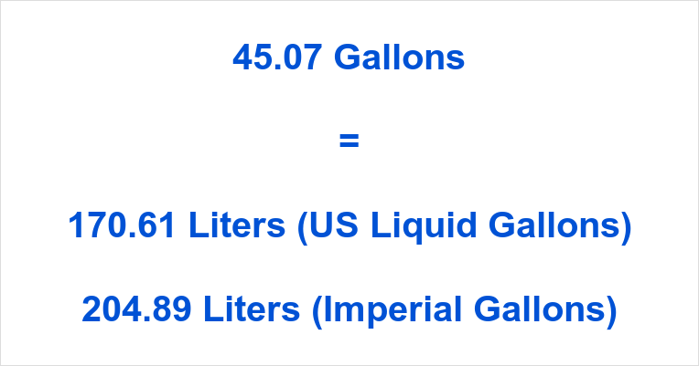 45.07 Gallons to Liters How many Liters in 45.07 Gallons?