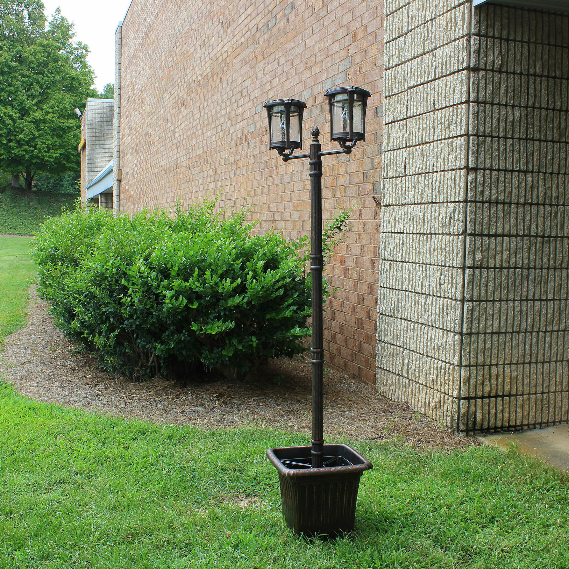 Aurora Bulb Solar Double Lamp Post with Planter & EZ Anchor (New, Open