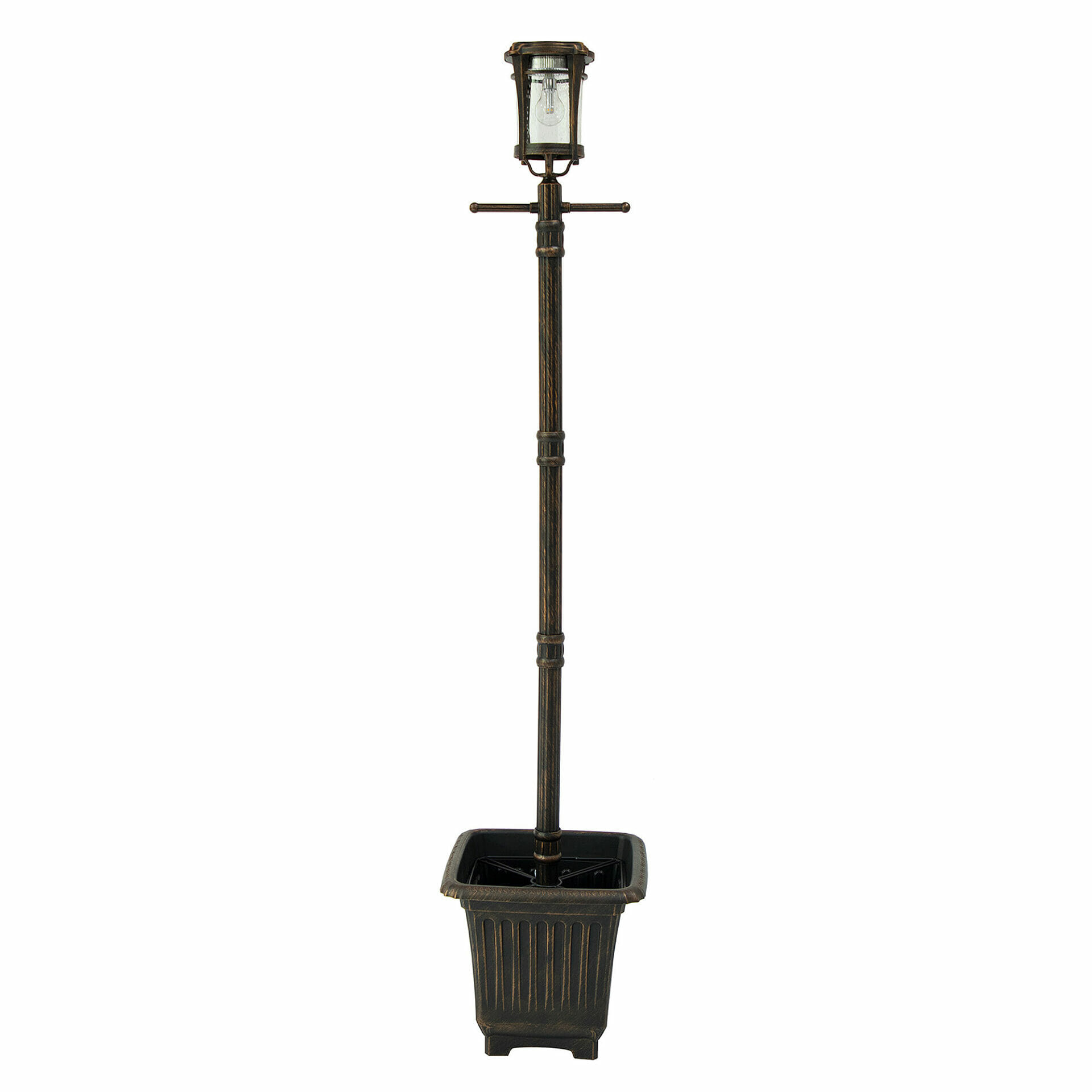 Solar Lamp Post with Planter & EZ Anchor Brushed Bronze Gamasonic USA