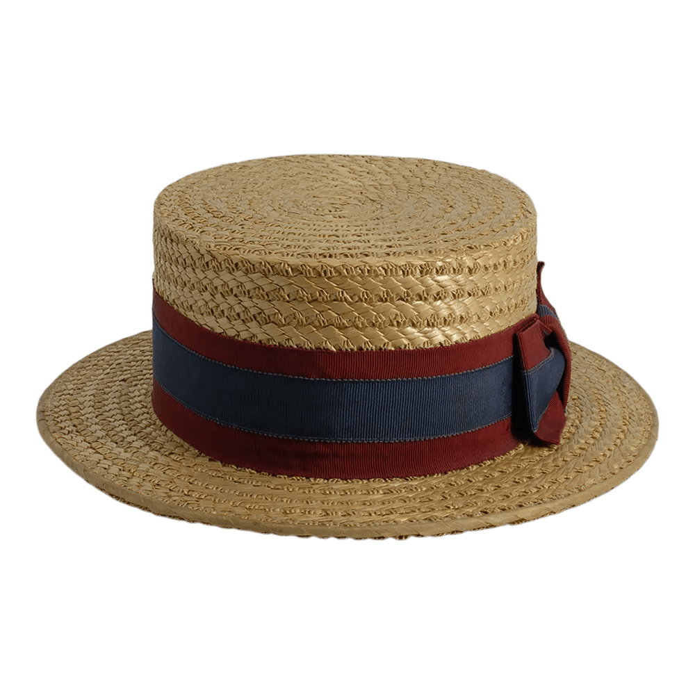 Vintage Circa 1950's The York Hat Straw Boater with Navy /Burgundy