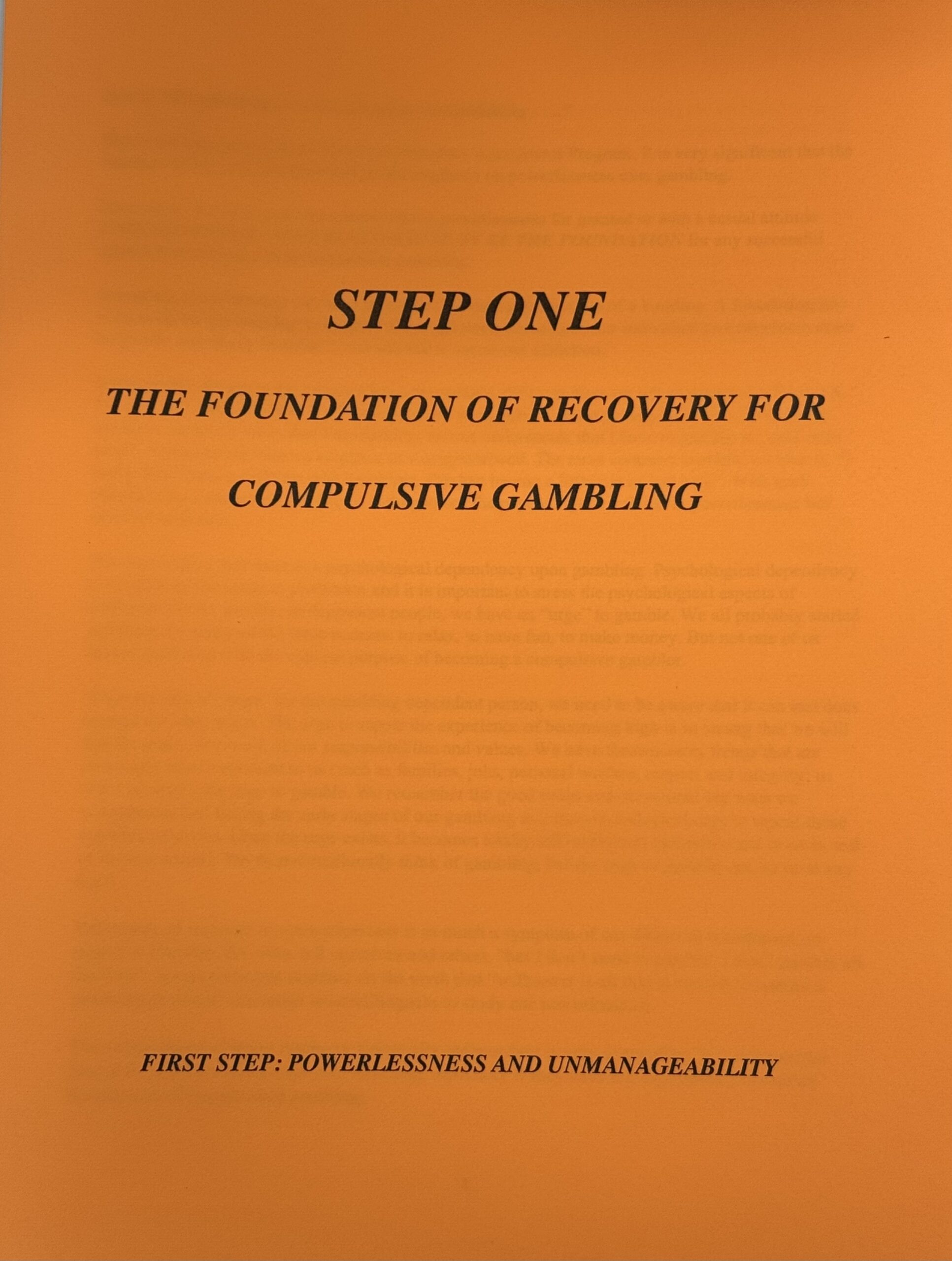 Step One Recovery Workbook Gamblers Anonymous