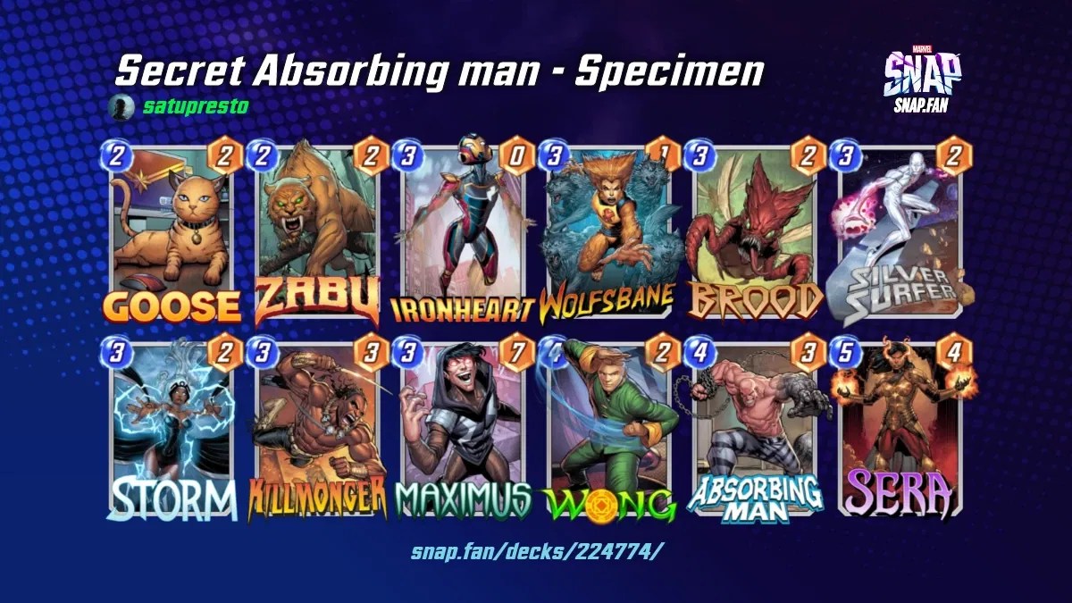 Secret Absorbing man Specimen by satupresto Marvel Snap Decks