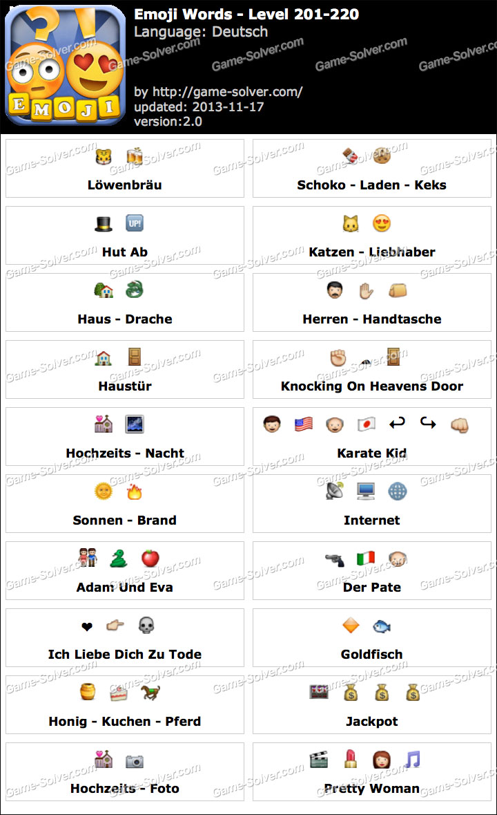 Emoji Words Deutsch Level 201220 • Game Solver