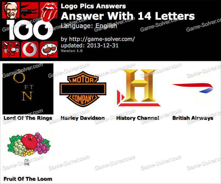 Logo Pics 14 Letters • Game Solver