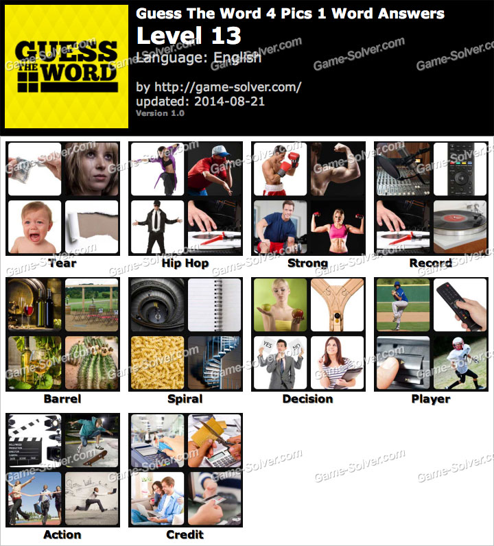 Guess The Word 4 Pics 1 Word Level 13 Game Solver