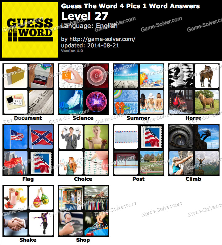 Guess The Word 4 Pics 1 Word Level 27 • Game Solver