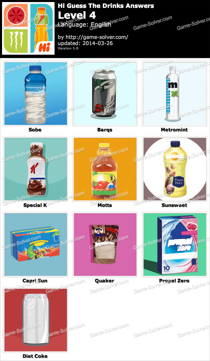 Hi Guess The Drinks Level 4 Game Solver