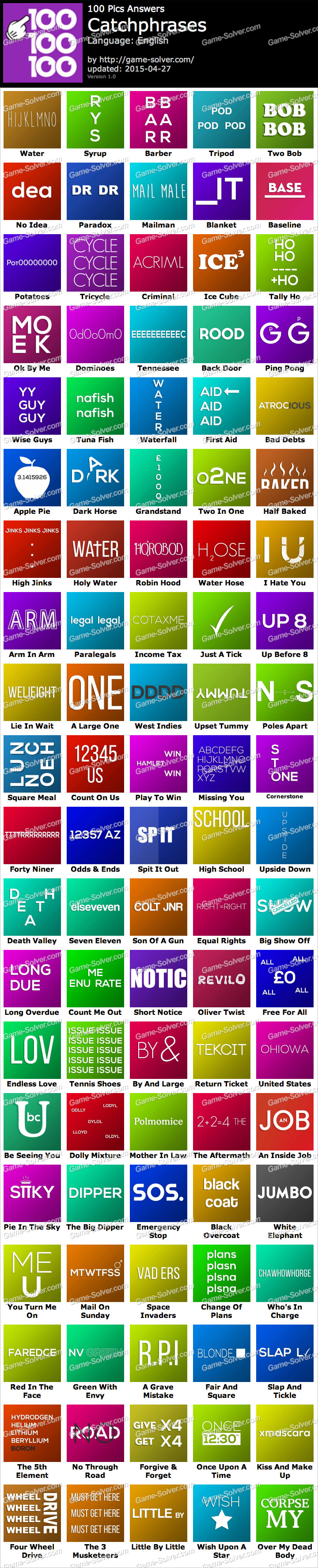 100 Pics Catchphrases Game Solver
