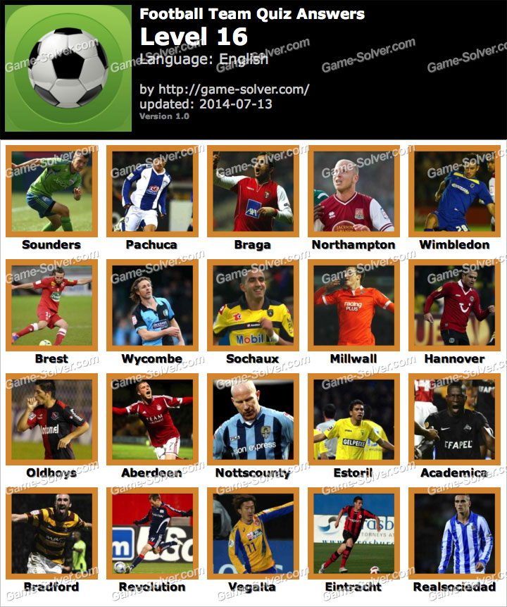 Football Team Quiz Level 16 • Game Solver