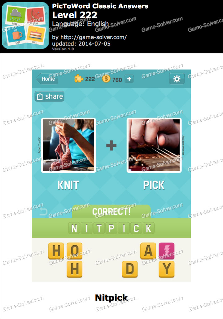 PicToWord Classic Level 222 Game Solver