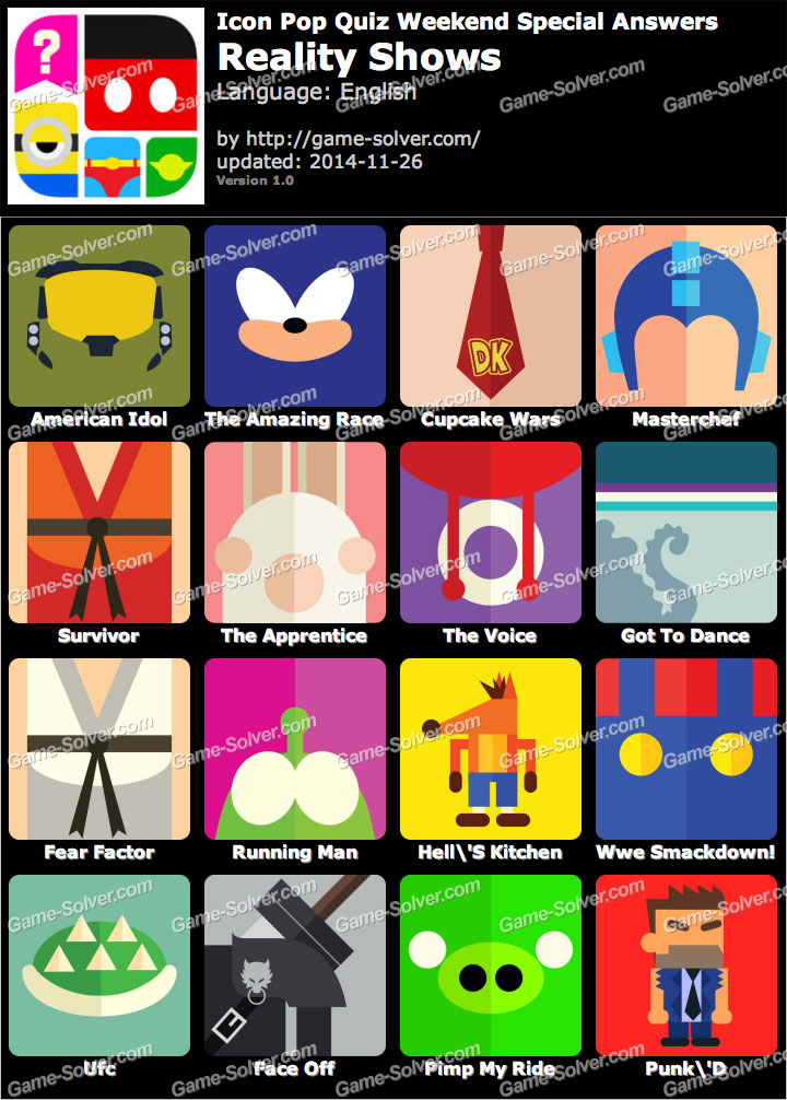 Icon Pop Quiz Weekend Specials Reality Shows Game Solver
