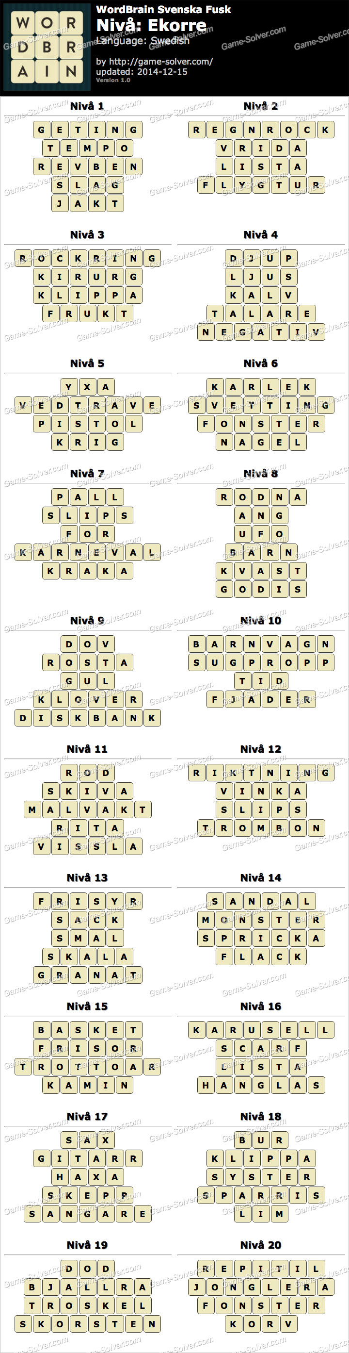 WordBrain Ekorre Fusk Game Solver