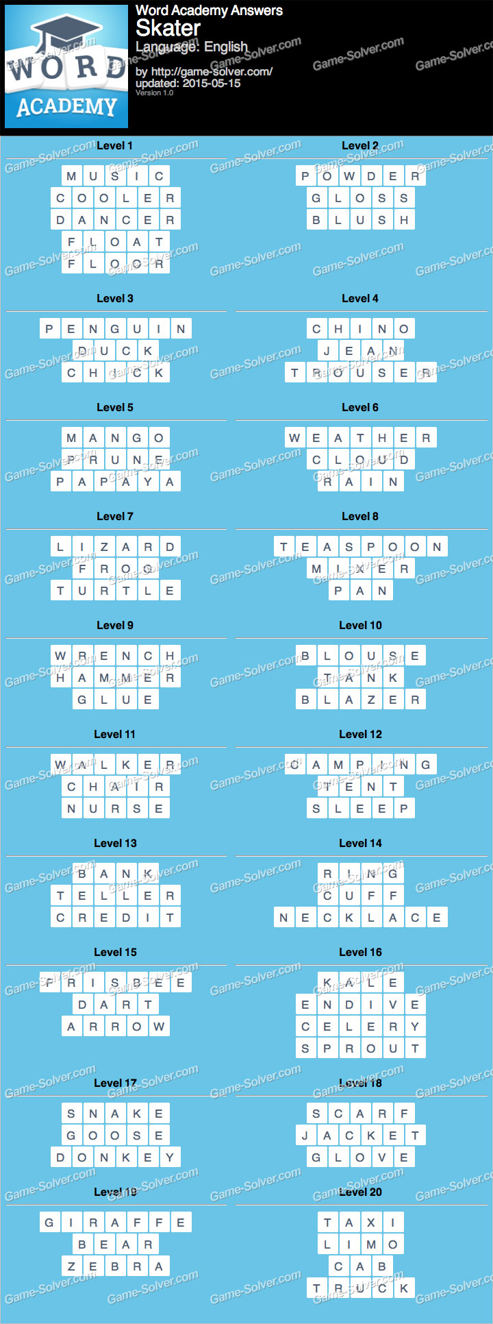 Word Academy Skater Answers Game Solver