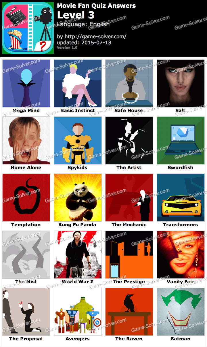 Movie Fan Quiz Level 3 • Game Solver