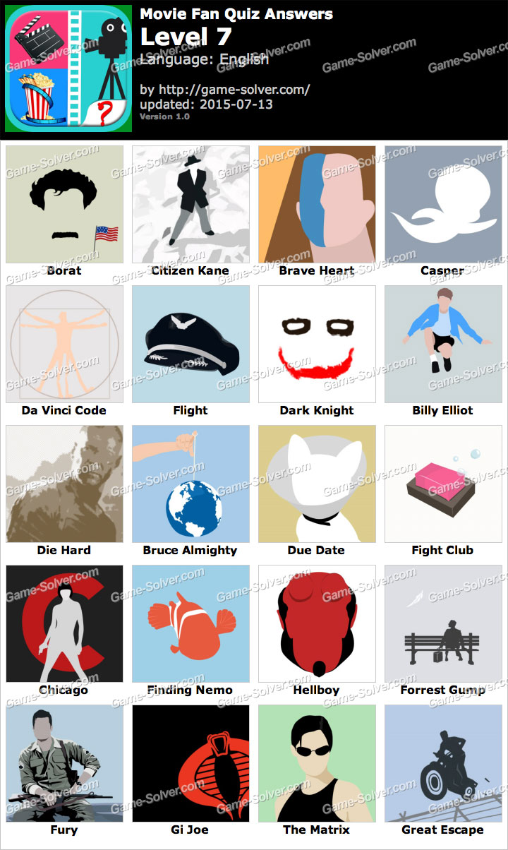 Movie Fan Quiz Level 7 • Game Solver