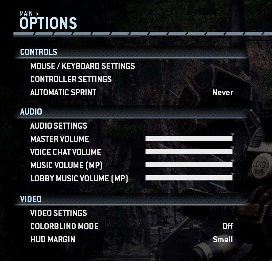 Game accessibility guidelines Titanfall sprint options