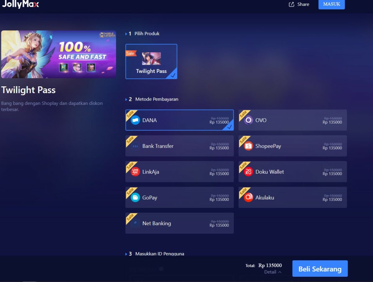 Jolly Max MLBB, Tempat Top Up DM Mobile Legends Gamedaim