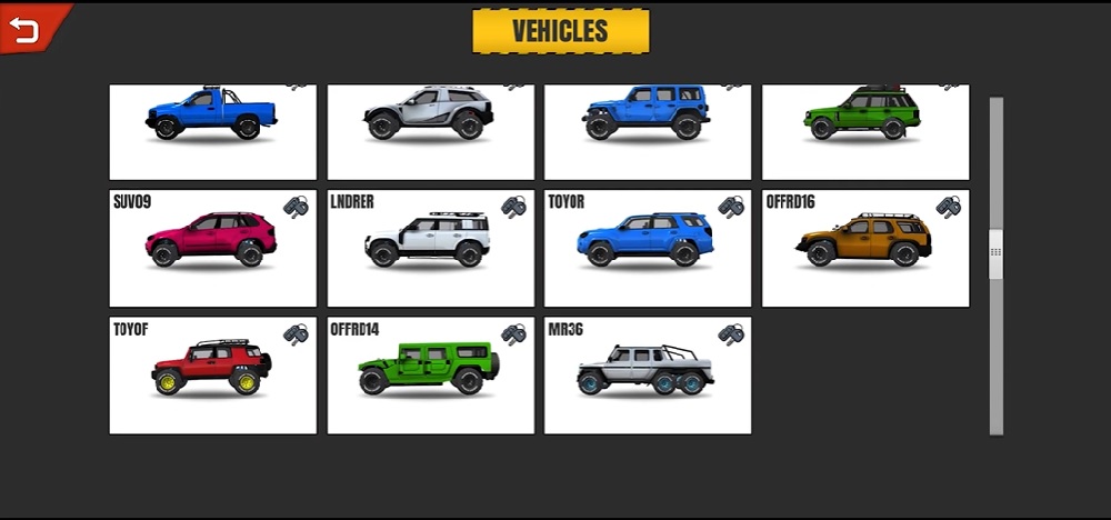 Dozens of pickup truck models for players to use in Project Offroad 3 MOD APK