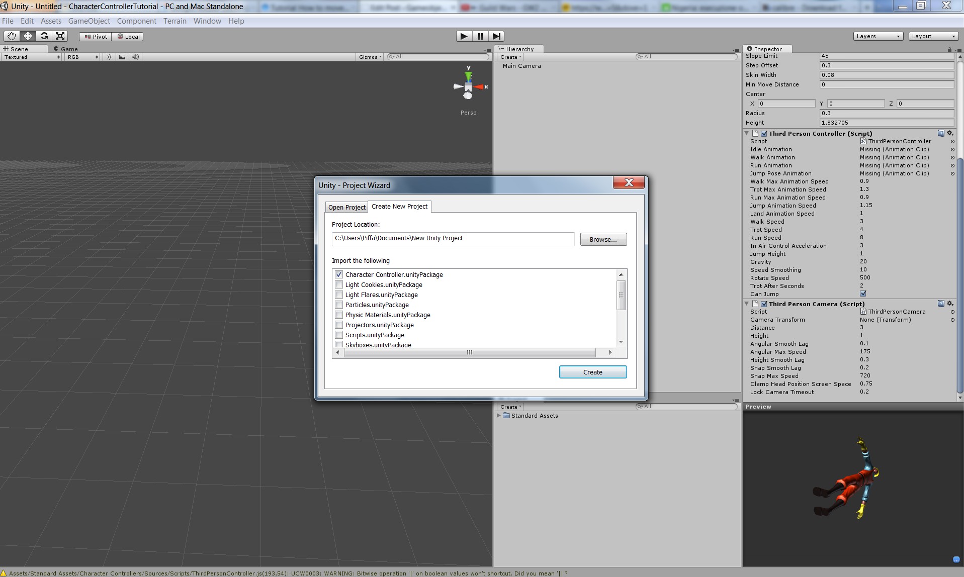 01Unitycharactercontrollertutorialnewproject
