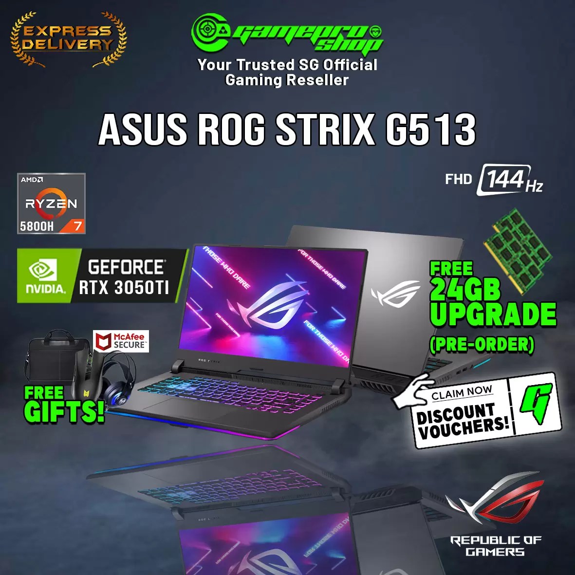 ASUS ROG Strix G15 G513QERTX3050TI Gaming Laptop (Ryzen 7 5800H/RTX