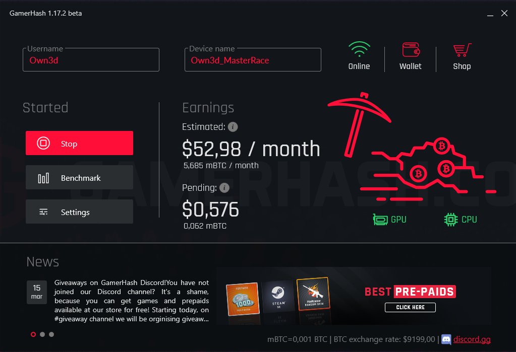 Make money on computing power of your PC GamerHash