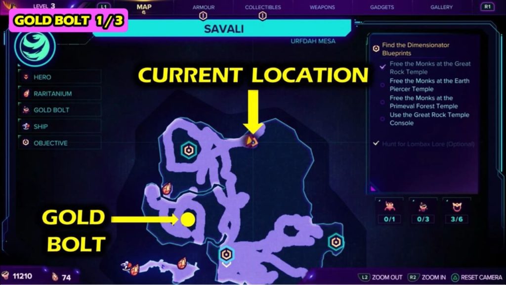 Savali All Collectibles Location Guide Gold Bolt, Spybot,Armour