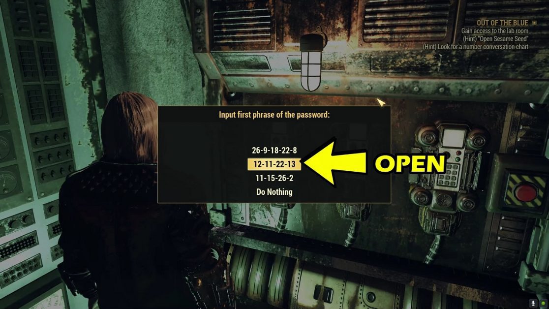 Out of the Blue Quest Open Sesame Seed Puzzle Fallout 76 Steel Reign Walkthrough