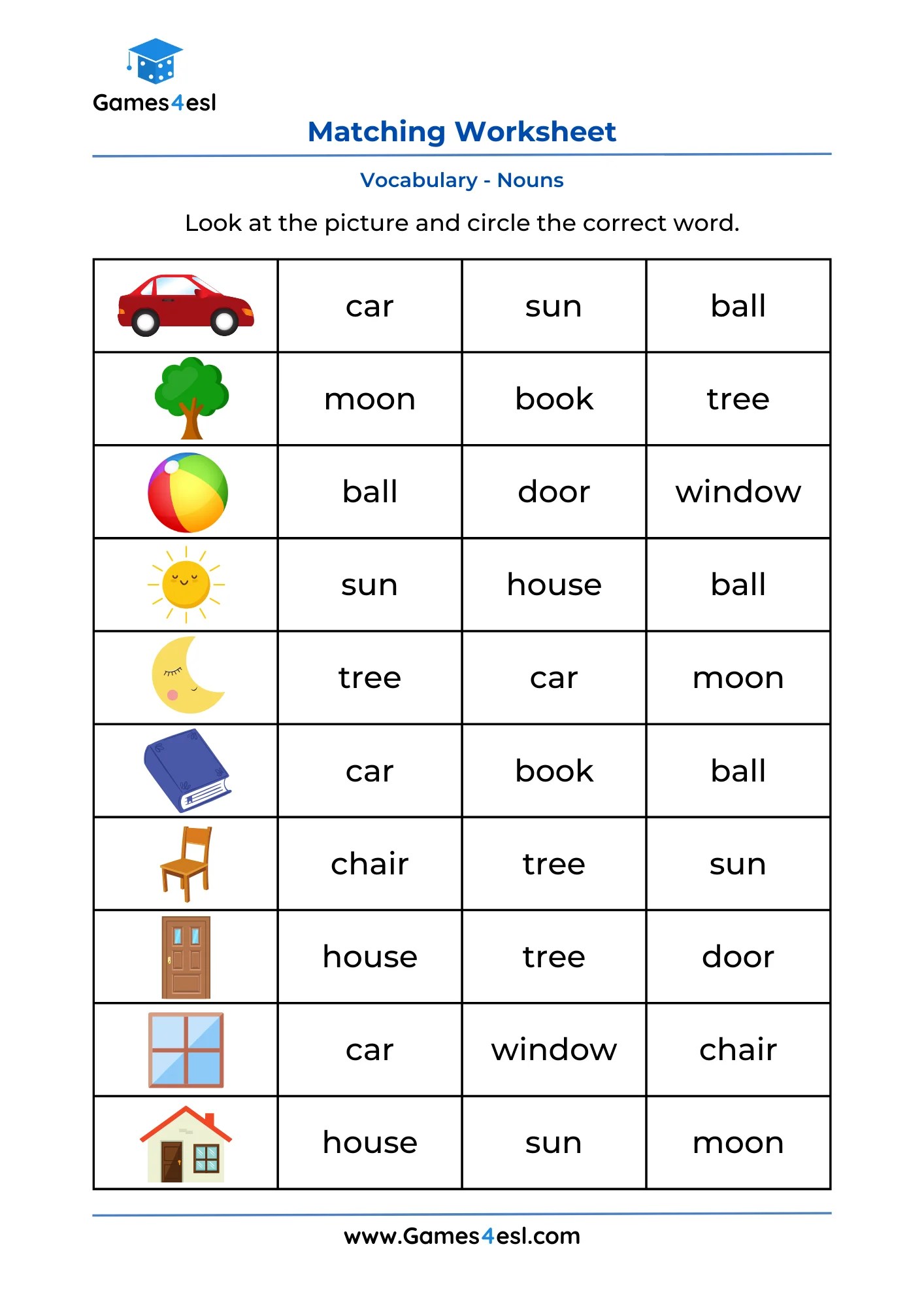 Picture Word Matching Worksheets | Games4esl