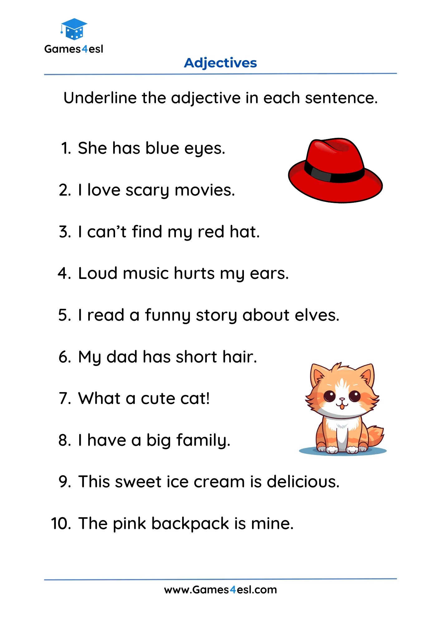 Adjective Worksheets For Grade 2 | Games4esl