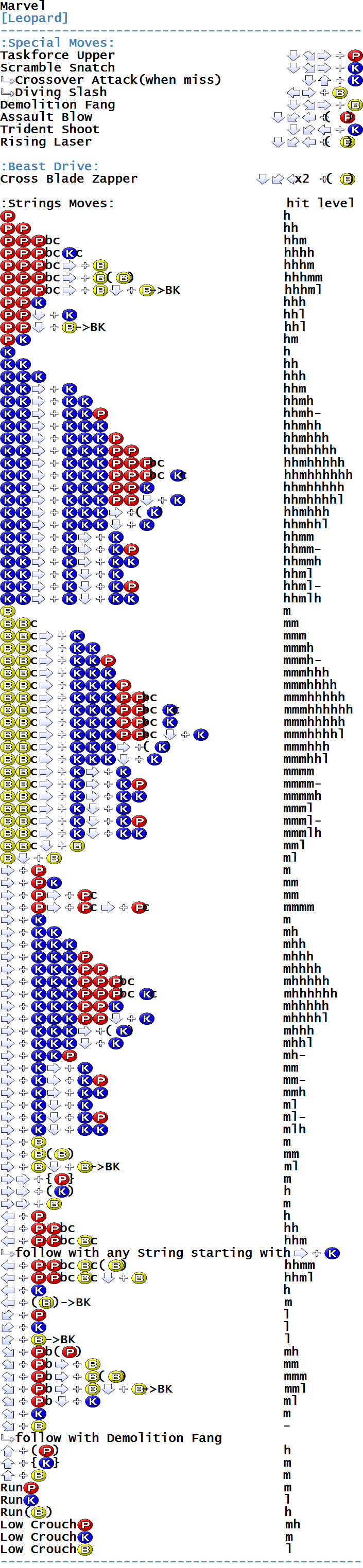 Bloody Roar 2 Arcade Commands/Moves
