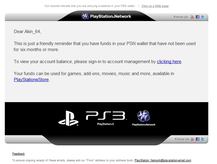 Fake PSN phishing email being sent to users