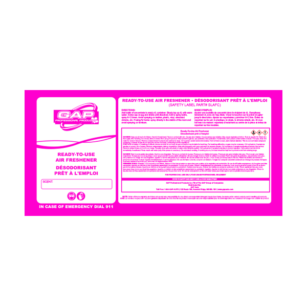 Safety Label Air Freshener Concentrate GAP Professional Products
