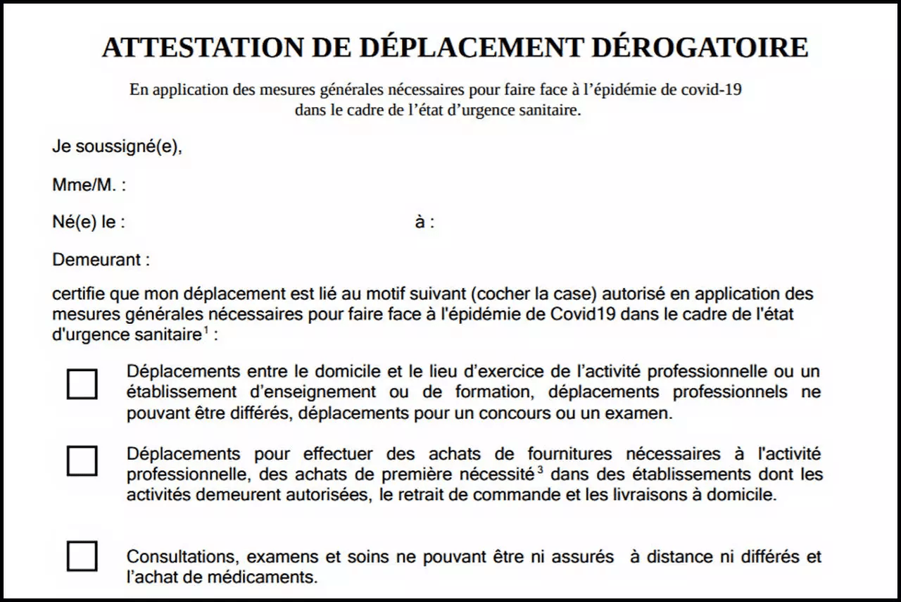 Attestation de déplacement dérogatoire Garage des 3 ponts