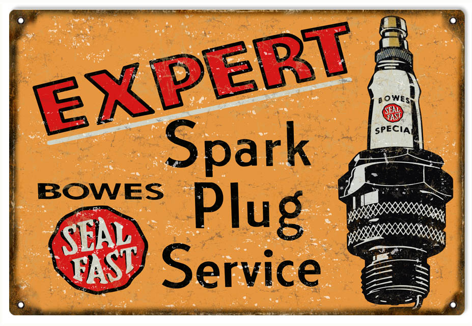 Reproduction Bowes Spark Plug Sign 12"x18" Reproduction Vintage Signs