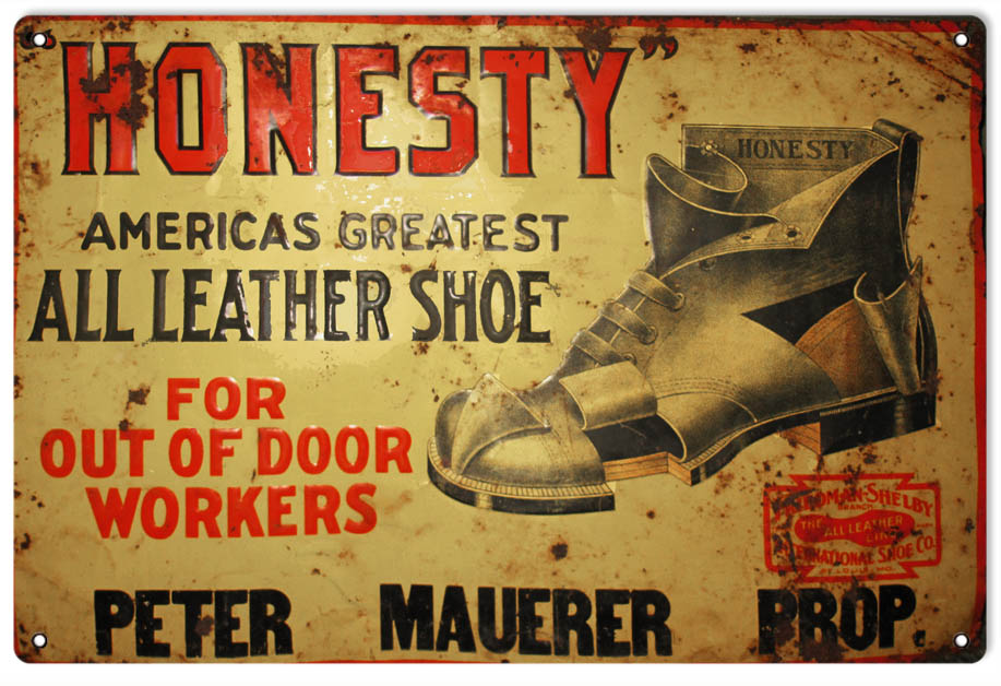 Reproduction Honesty Leather Shoe Sign Reproduction Vintage Signs