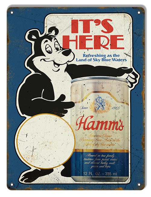 Reproduction Its Here Hamms Beer Sign 9x12 Reproduction Vintage Signs