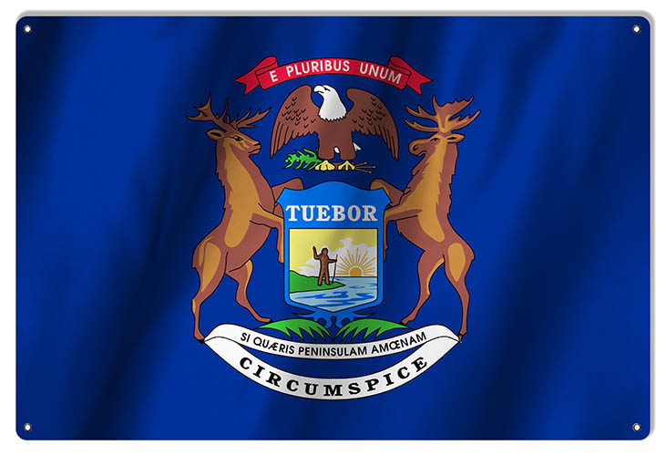 Michigan State Flag Sign. 12x18 Reproduction Vintage Signs