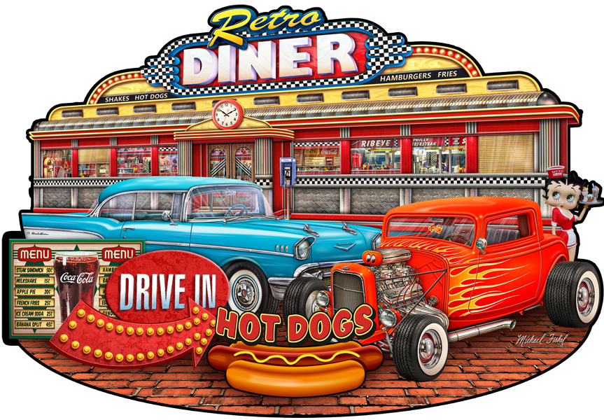 Retro Diner Cut Out Metal Sign By Michael Fishel 23x16 Reproduction